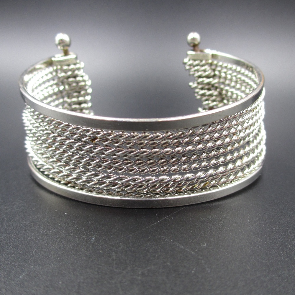 Vintage Silver Tone Braided Wire Cuff Bracelet